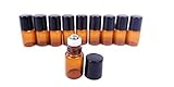 Got Oils® PACK OF 10 AMBER 5/8 DRAM GLASS SAMPLE ROLLER VIALS WITH STAINLESS STEEL ROLLER