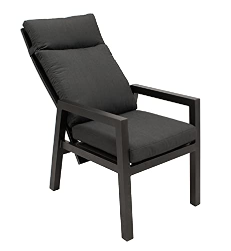 DEGAMO Gartengarnitur MANCIANO 7-teilig, 6X Hochlehner Sessel mit Verstellbarer Rückenlehne und 1x Gartentisch 90x180cm mit Glasplatte in Keramikoptik hellgrau – Bild 4