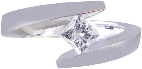 14K White Gold Princess Cut Diamond Engagement Ring Tension Set Art Deco Bridal Wedding Solitaire 0.60ct Available Sizes 3-12