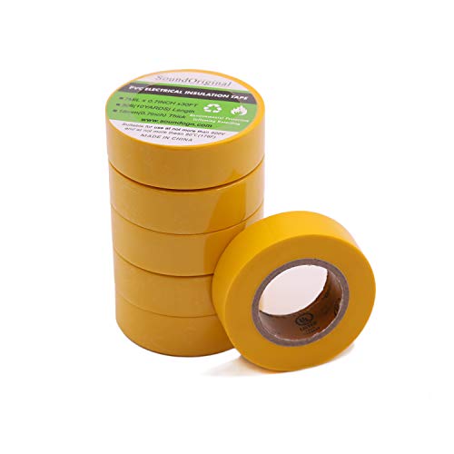 SoundOriginal Electrical Tape Yellow 6 Pack 3/4Inch By 30 Feet, Voltage Level 600V Dustproof
