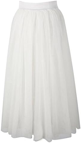Women's A-line Tutu Skirts with Stretch High Waist, Lining and Mesh Tulle M (80 cm), White