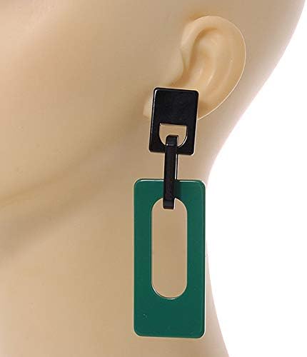 Statement Green/Black Square Acrylic Drop Earrings - 90mm Long, black, green - Image 5