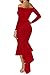 ONLYSHE Women's Pure Color Slim Fit Dress Pencil Dress High Low V-Neck Sexy Dress Red XX-Large
