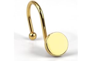 POPKOZZI Brass Gold Shower Curtain Hooks: Round Button Design Heavy Metal Shower Curtain Rings for Bathroom - Modern Simple Decorative Shower Curtain Hangers for Shower Rod - Set of 12