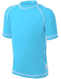 UZZI Kids UPF 50+ Loose Cut Short Sleeve Rashguard Swim T-Shirt (Medium, Light Blue)