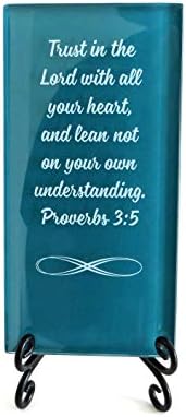 Lifeforce Glass Trust in The Lord Inspirational Glass Plaque. Encouraging Scripture Verse for Your Desk, Or a Very Meaningful Gift Dark Teal