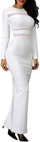 Hego Women's White Mesh Slit Bandage Gown Maxi Dresses H5294 (White, M)