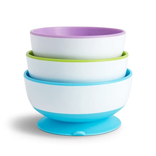 Munchkin Stay Put Baby Suction Bowl Set, Baby Bowls for Weaning, Baby Feeding Suction Dish Pack, for Babies & Toddlers 6 Months+, BPA Free Weaning Set for Babies, Microwave/Dishwasher Safe, 3 Pack