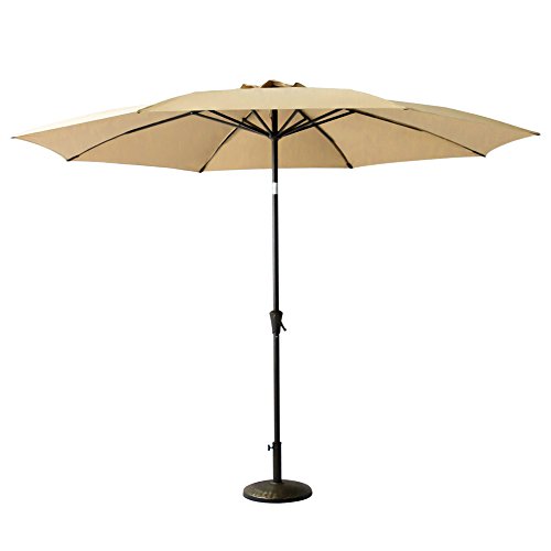 C-Hopetree 10ft Patio Outdoor Market Umbrella Parasol with Crank Winder, Fiberglass Rib Tips, Push Button Tilt, Beige