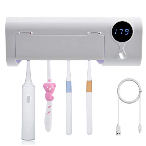 Solar-Power UV Sanitizer Toothbrush Holder, Bathroom Toothbrushes Holder Wall Mounted with Sterilization Function, USB Charging with 2000mAh Battery - Thumbnail 7