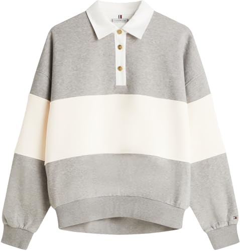 Donna Felpa Gold BTN Rugby Fleece Swtsrt con Chiusura a Bottoni, Grigio (Med Heather Grey), L