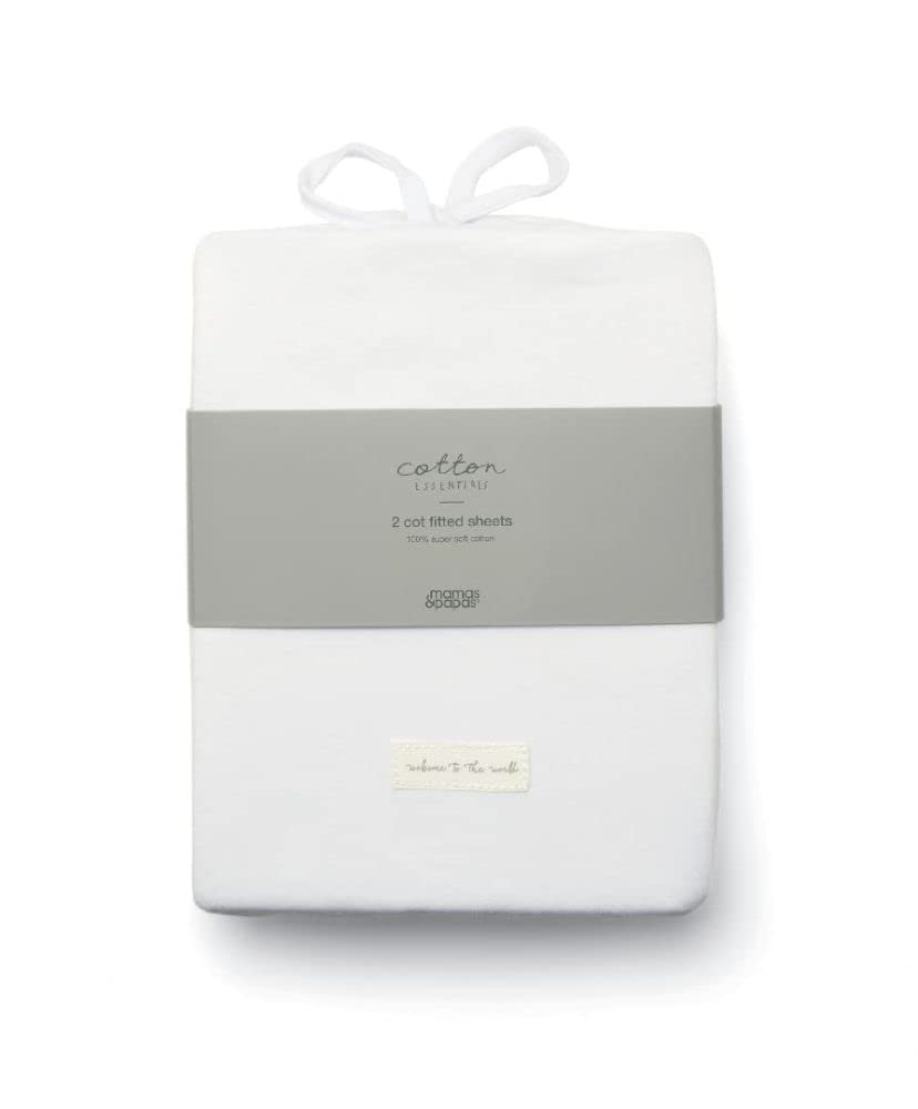 Mamas & Papas 2 Pack Cot Fitted Sheets, White (127x63x17cm)