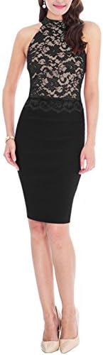 ANNN Turtleneck Strapless retro lace sleeveless Vintage Cocktail dress for women (Slim, Black)