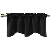 Deconovo Blackout Window Valance for Kitchen Solid Rod Pocket Scalloped Valance Short Curtain Panels 42x18 Inch Black 1 Drape