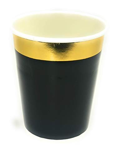 Gold Rim 12oz Double Wall Coffee Cups 40pcs + 10pcs bonus - Disposable Paper Cup with Lids - Insulated black design to go for hot beverage - Multi-purpose Leak Proof Container - ELEGANT GOLD DESIGN