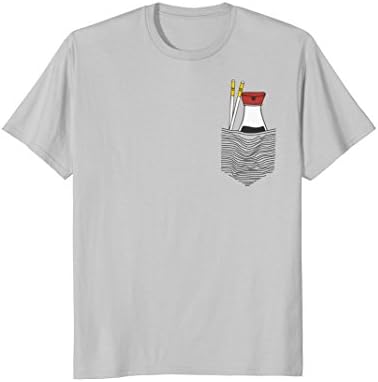 Mens Soya Sauce in a drawn "pocket" Sushi Lover Casual T-Shirt Large Silver