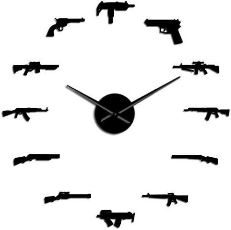 HIDFQY Wall Clocks, Delicate Wall Clocks Pro Gun Weapon Wall Decoration Tactical Army Rifle Ammo Variety Weapon DIY Wall Art Sticker Big Wall Clock Gun Lovers Home Decoration 37 Inch Black