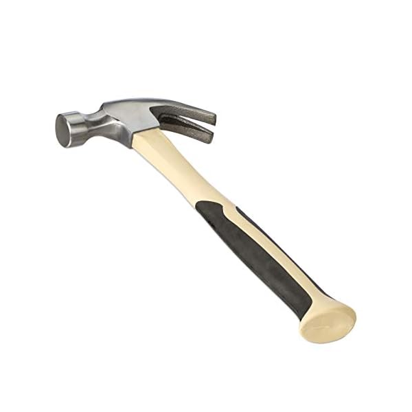 Relaxdays Zimmermannshammer, amerikanischer Klauenhammer, ergonomisch, Fiberglasstiel, Stahlkopf, 33 cm, beige/silber