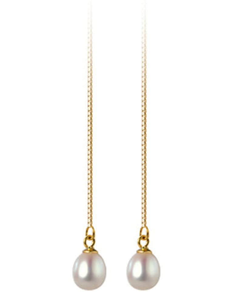 Waterdrop Pearl Sterling Silver Threader Earrings for Women Girls Elegant Shell Pearl Long Tassel Chain Dangle Drop Statement Earring Studs Ear Line Dainty Jewelry Gifts Hypoallergenic 18K Gold Plated