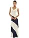 PattyBoutik Women's V Neck Striped Maxi Dress (Navy and Ivory White M)