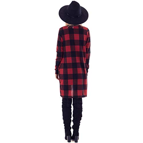 GOVOW Womens Casual Lapel Open Front Plaid Vest Open Front Long Sleeve Knit Cardigan Coat Pockets - Thumbnail 2