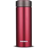 ONEISALL GYBL100 Ceramic Coffee Travel Mug, 9oz Vacuum Insulated Ceramic Lined Thermos Ceramic Liner Thermal Flask with Gift Box (Red)