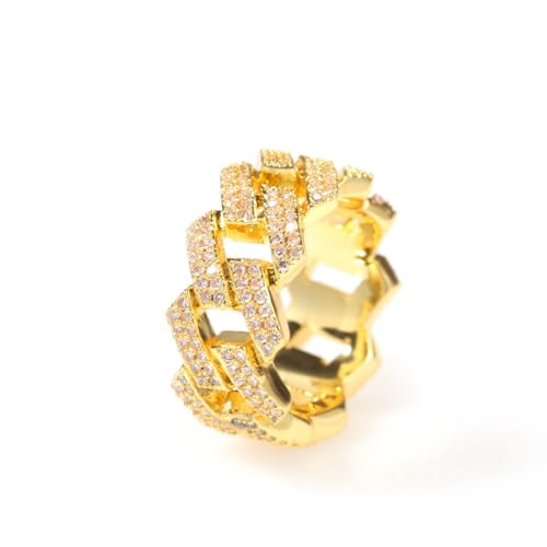 Orbelix 14K Gold over S925 Sterling Silver Cuban Promise Ring for Men, Geometric Moissanite Design with Sharp Arrow, Statement for the Bold (Yellow,US 10) at Amazon