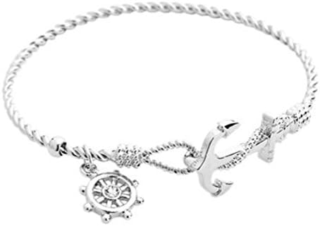 Womens Anchor Hook Bangle Bracelet with Ship Wheel By Surfside Jewelry