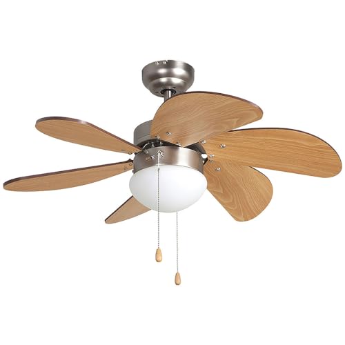 CP 15075N Ventilador de techo con luz, 3 velocidades, 6 aspas de madera, Sistema de ventilación reversible, 50 W