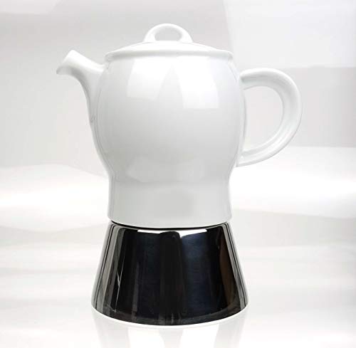 Moka Consorten Italienischer Espressokocher »Carina« | Edelstahl und weißes Porzellan | Füllmenge: 210 ml | Höhe: 18 cm…