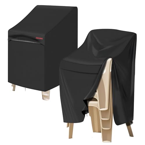 RICHIE - Funda apilable para silla de patio, 600D, resistente al agua, cubierta de respaldo alto para 4-6 sillas de comedor apilables, fundas de muebles de patio resistentes a los rayos UV, 27