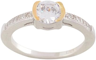 Handicraft 92.5 Sterling Silver Diamond Style Rhodium Plated Zircon Solitaire Wedding Ring for Girls - Size: 15 (ss9250557)