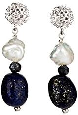 Keshi Pearl &amp; Blue Lapis Earrings