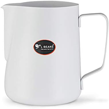 Colorful Espresso Cappuccino Machiato Con Panna Maker 350ml/12oz Latte Art Picther Milk Frothing Jug with Round Spout Teflon Coating (White)