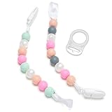 Teether Pacifier Clip 2-Pack Pink Silicone Pearl Binky Holder Teething Toy