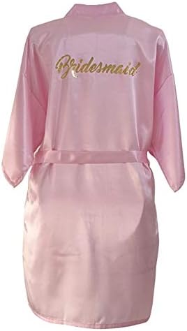 GODGETS Women Kimono Robes Satin Dressing Gown Short Bridal/Bridesmaid Robe Nightwear Oblique V-Neck