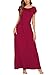 Bluetime Women's Short Sleeve Loose Plain Maxi Dresses Casual Long Dresses with Pockets (Wine Red, L)