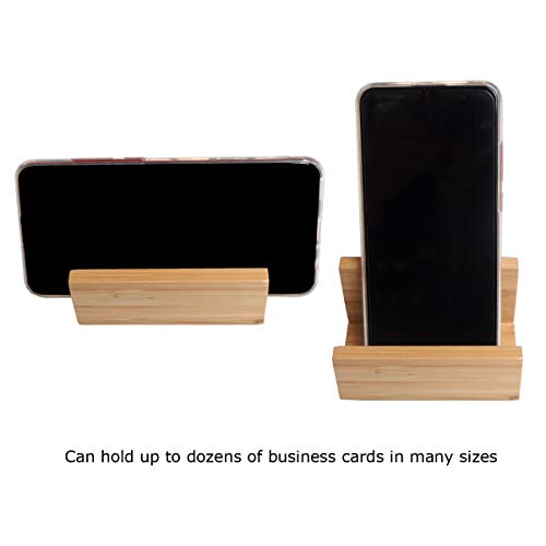 Enyuwlcm Bamboo Wood Desktop Business Card Holder Display for Desk Sturdy Business Card Stand for Office Tabletop Counter Organizer 2 Pack