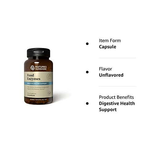 Nature's Sunshine Digestive Enzymes - Powerful Proprietary Blend for Digestive Health to Break Down Fats, Carbs, Protein - 60 Servings (120 Capsules) Made in The USA