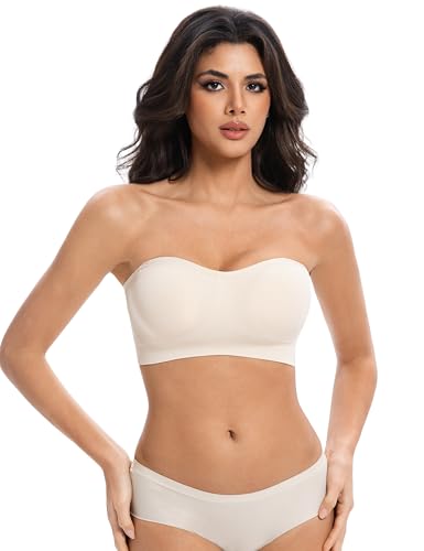 Lusait Strapless Bras for Women Non-Slip Seamless Padded Bandeau Bra Wireless Convertible Tube Top Bralette