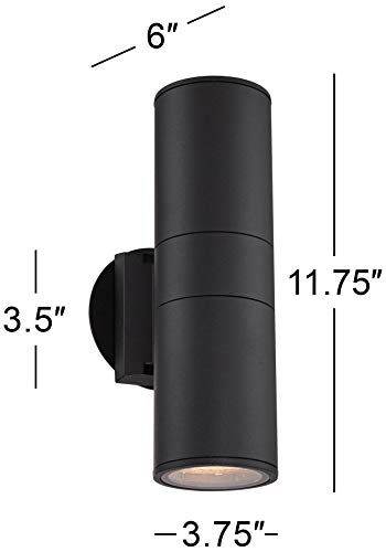 Ellis Modern Outdoor Wall Light Fixture Black 11 3/4" Cylinder Up Down Exterior House Porch Patio - Possini Euro Design - Thumbnail 7