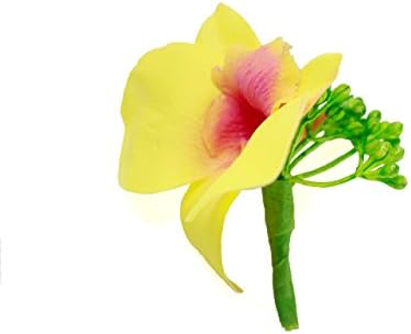 Artificial Yellow Orchid Boutonniere Real Touch - Faux Floral Wedding Silk Decor