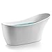 Freestanding Bathtub – 63 Inch Matt White Acrylic Tub for Bathroom – Flat Bottom Stand Alone Bathtub – Modern and Elegant Style – Comfortable Curved Design Tub