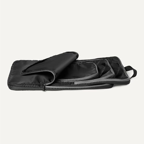 Packwürfel Kompression, Ultraleichte Organizer mit Reißverschluss, Recyceltes rPET, 4er-Pack, Schwarz, für Reisen