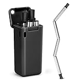 Hydream ZDXG-US-B Collapsible Reusable Stainless Steel Folding Drinking Straws Keychain Foldable Final Premium Food-Grade Portable Set with Hard Case Holder Clea, Small, Black