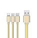Multi Charger Cables, J2CC Multi USB Charger Retractable 3 in 1 USB Cable with 8 Pin Lightning, USB C, Micro USB Charger Connector for Android & iPhone Smartphones, iPad Tablets[3.3 Feet(1M) Gold)]