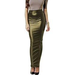 Women Bodycon Long Skirt Black High Waist Pu