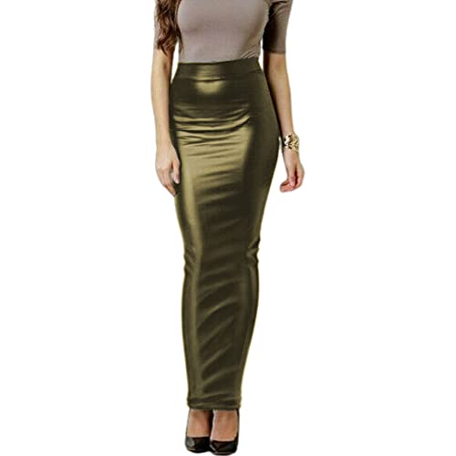 Women Bodycon Long Skirt Black High Waist Pu