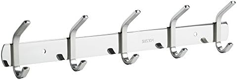 Coat Hook Wall Mounted SUS 304 Stainless Steel Hook Rack with 5 Dual Hanger Hooks Hooks for Coats, Hats, Scarves, Key