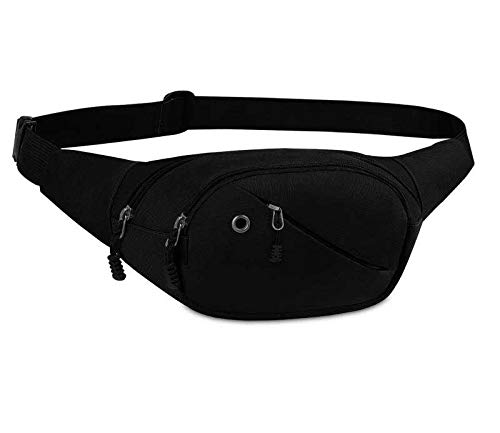 Lotisie Sports Fanny Pack for Women and Men, Waterproof Fanny Pack with Many Pockets, Fanny Pack with Adjustable Strap for Outdoor Sports Travel Running Hiking Cycling, Black